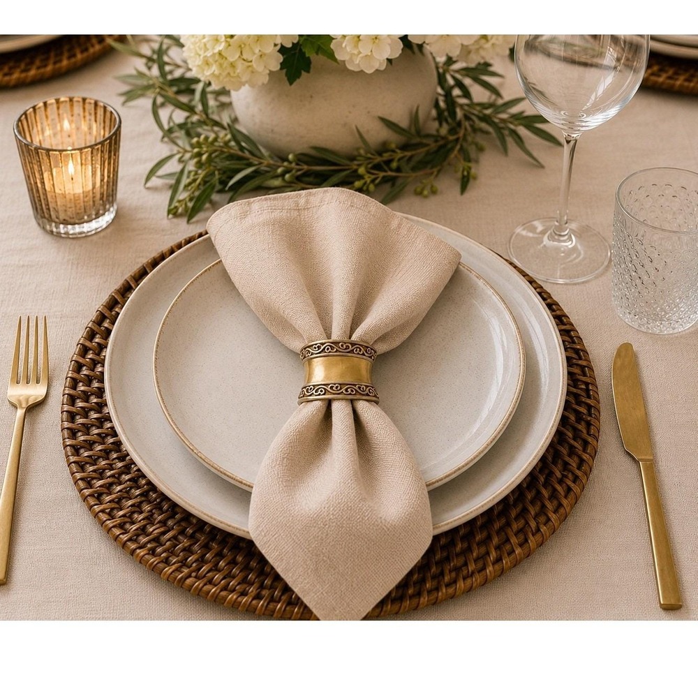 Set of 6 KEMP BEATLEY Marble scroll napkin rings Silver‎ Gold Beige Pearlescent